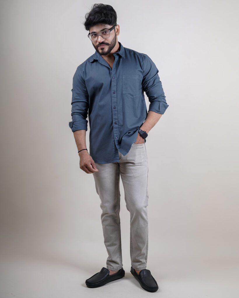 Men's Casual Blue Cotton Shirt – Perfect for Work