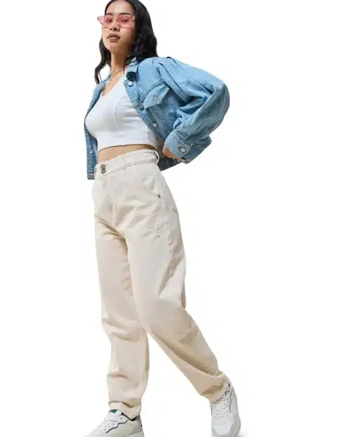 Stylish Women's Beige Tapered Jeans for Everyday Comfort