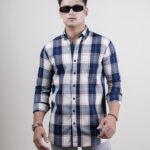 Men's Blue & Orange Check Shirt – Stylish and Comfortable