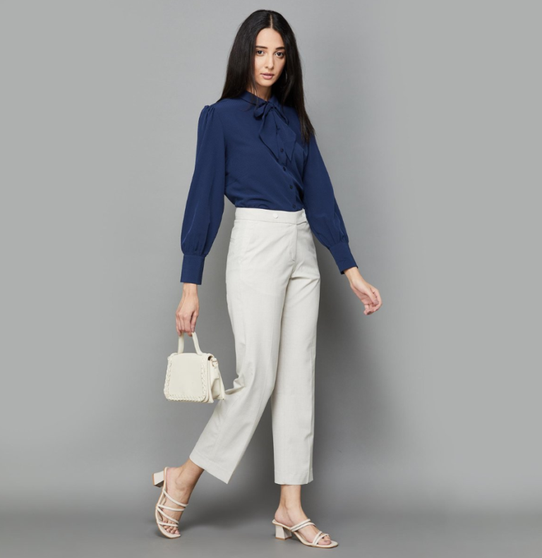 Women’s Flat Front Solid Trousers - Perfect for Casual & Office